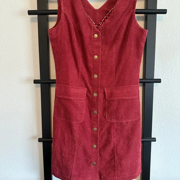 Red Corduroy Button-Down Dress - Picture 1 of 5
